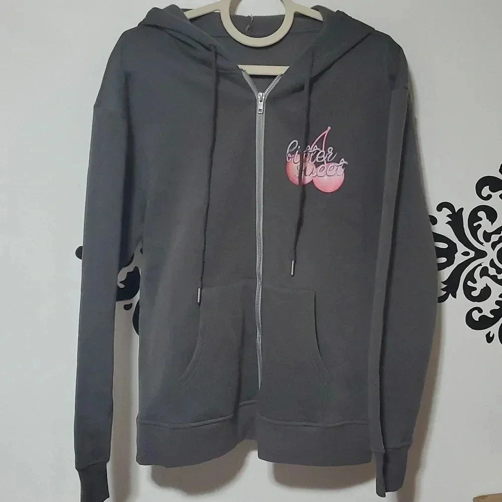 Grey hoodie with "bitter sweet" decals